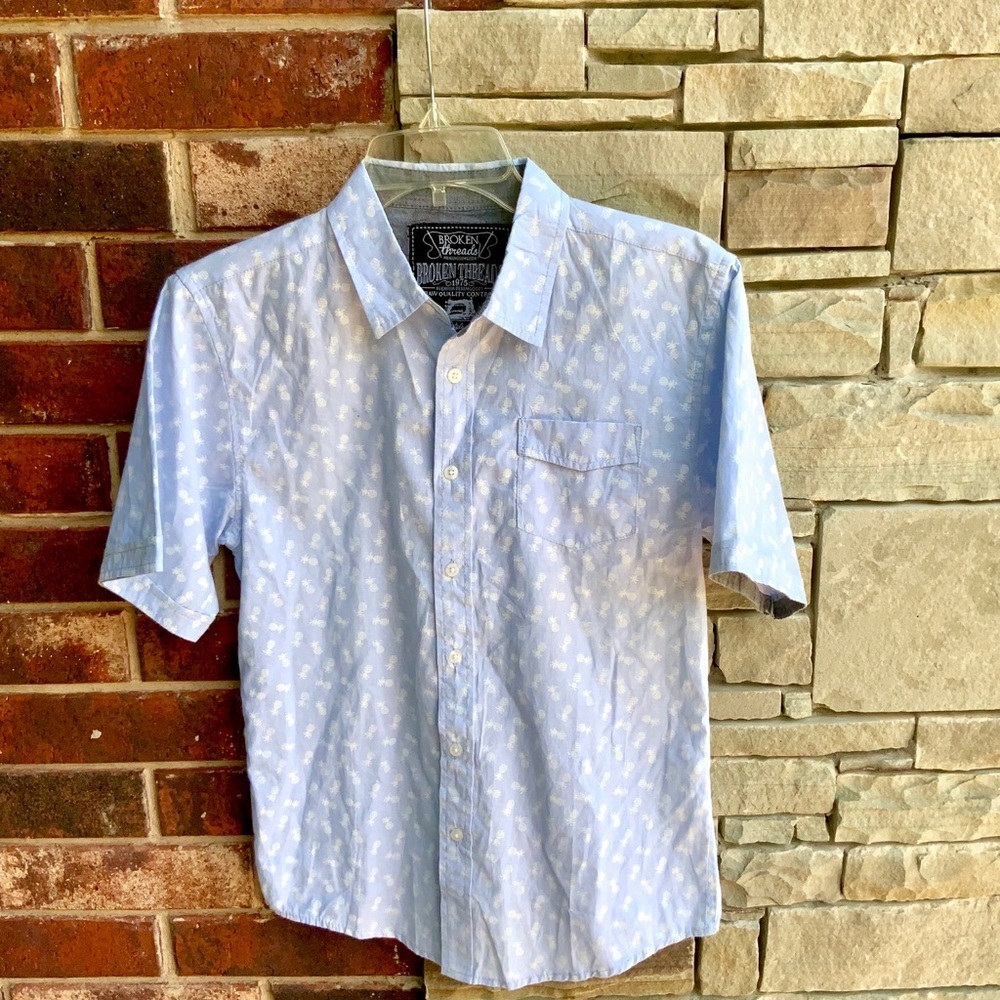 Broken Threads Blue Pineapples Button Shirt Boy L